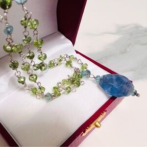 Luminous Vintage Paraiba Apatite Peridot and Aquamarine Sterling Silver Necklace